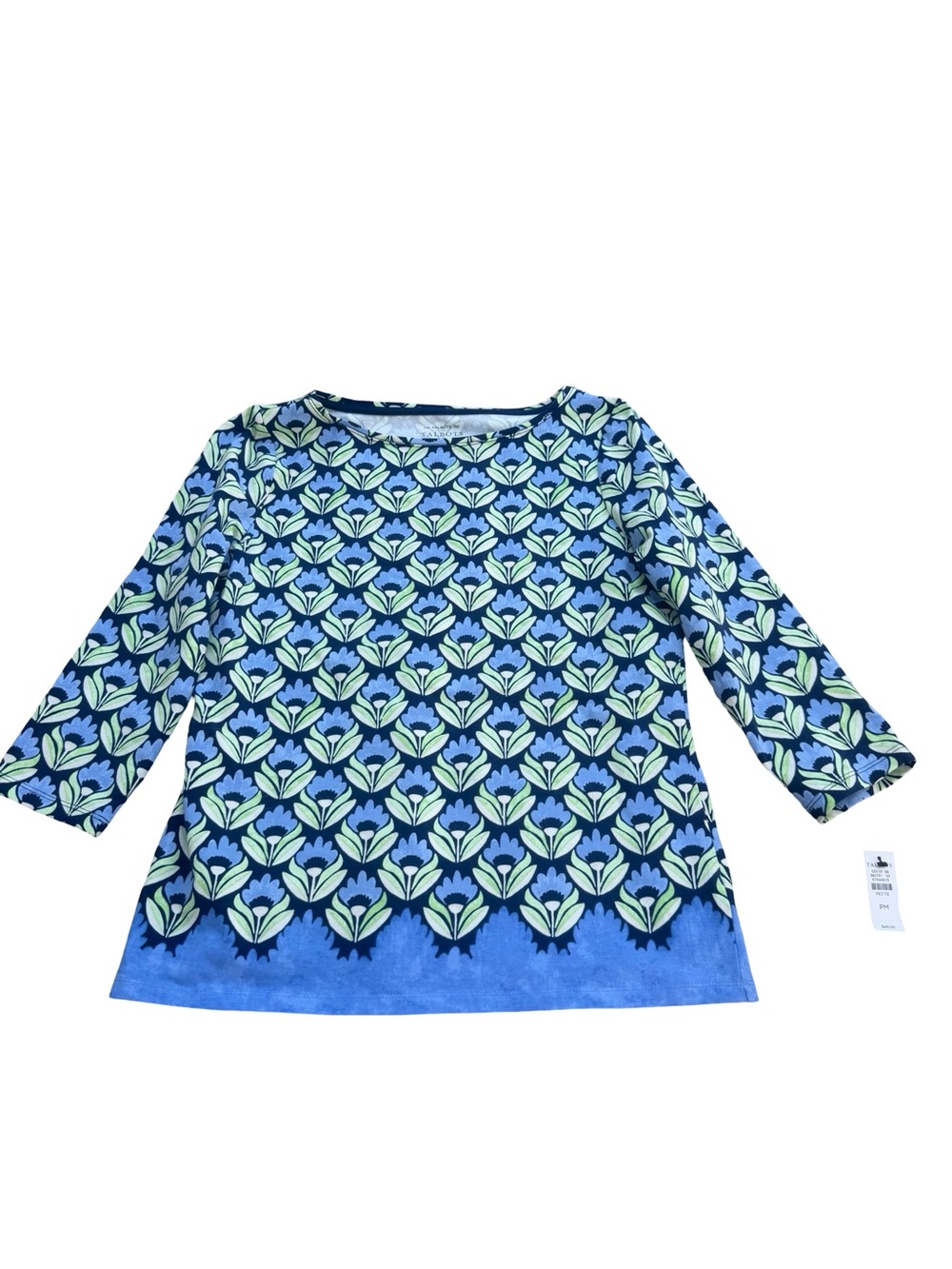 Talbots Bateau Neck Tee Abstract Watercolor Floral T-Shirt